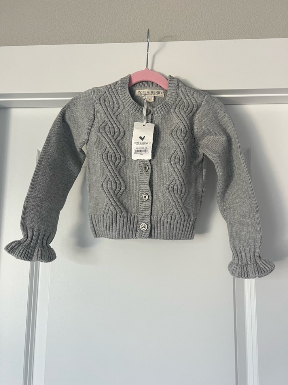 Hope And Henry Girls Ruffle Cuff Cable Cardigan Gray Size XS 100% cotton